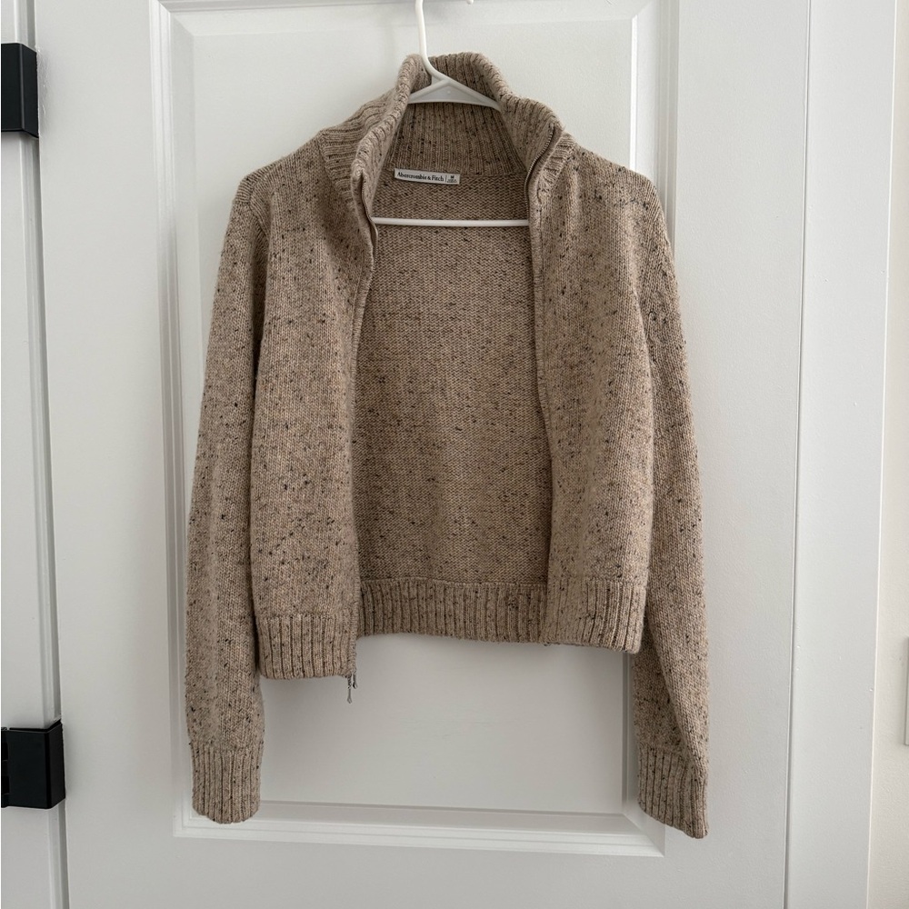 Abercrombie & Fitch Taupe Speckled Zip-Front Cardigan NWT Medium